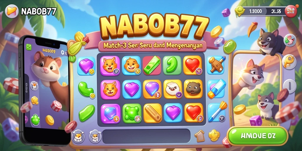 Tangkapan layar gameplay NABOB77 yang menampilkan aksi mencocokkan barang.