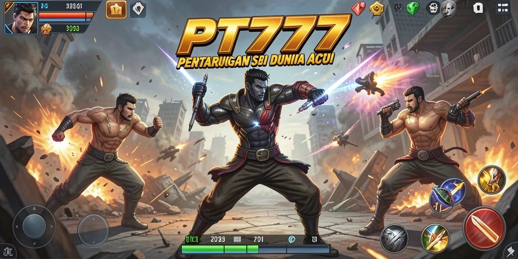 Screenshot utama PT777 menampilkan aksi pertarungan yang mendebarkan.