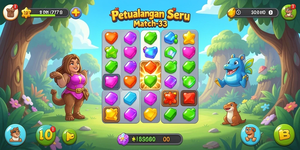 Tampilan gameplay seru dalam game Match-3 VM777.